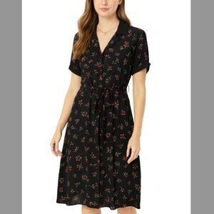 Lucy In Disguise London Black Floral Satin Collar Belted Pin Up Dress US 8